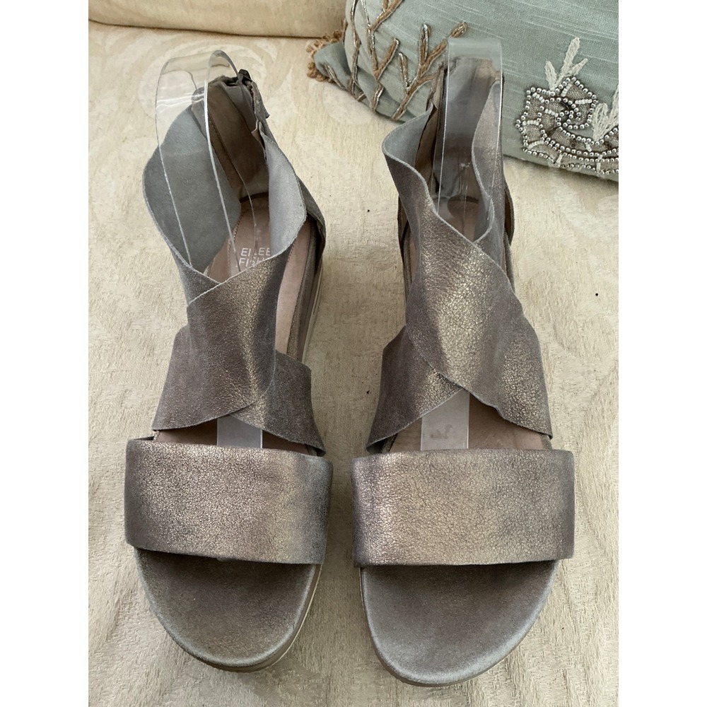 EILEEN FISHER Gold Metallic Sport Platform Sandal Leather Wms crisscross 8.5